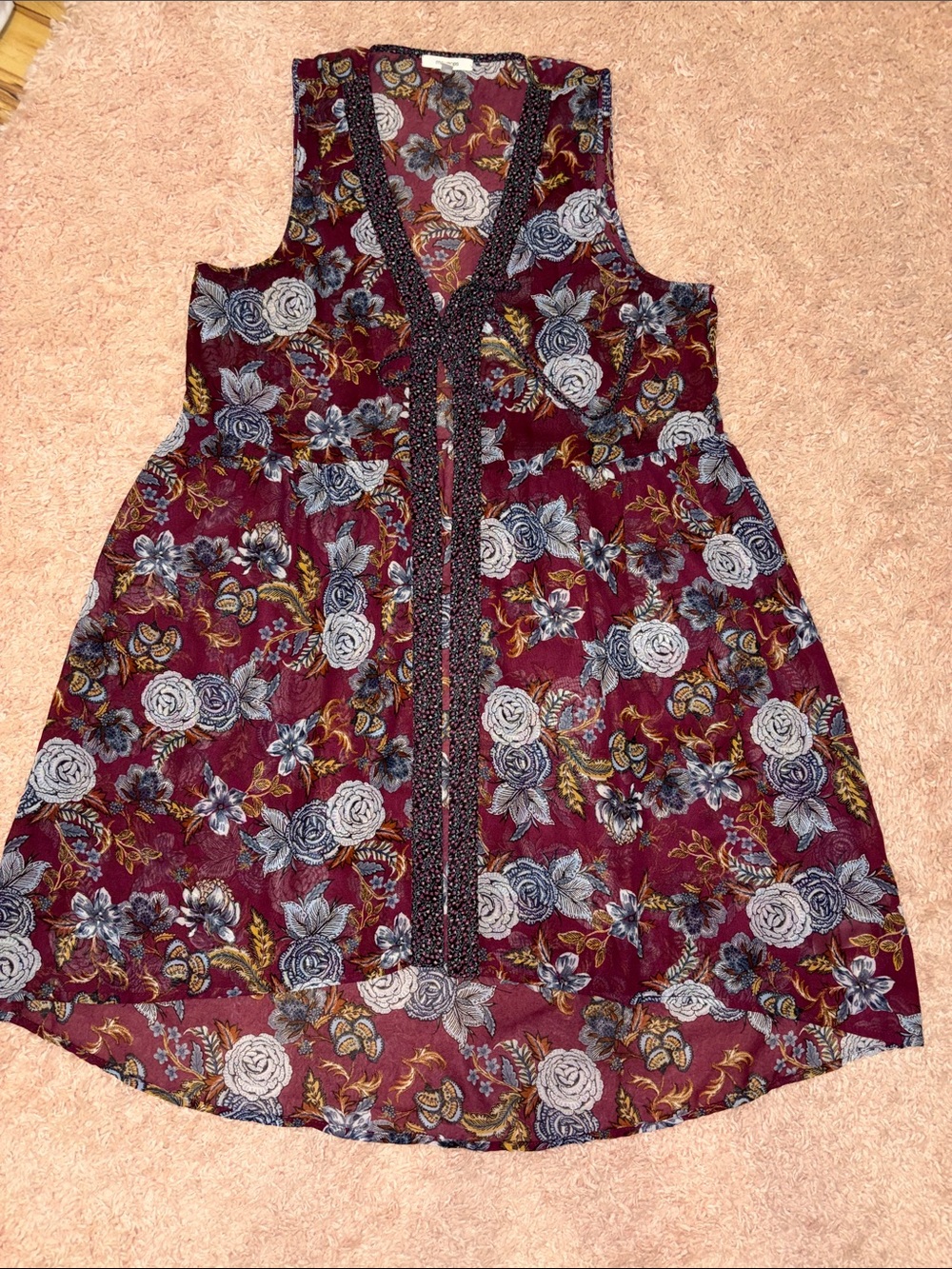 Maurice’s Floral Fairy Rose Sheer Tie Sleeveless Top Vest Dress Overlay size S/M